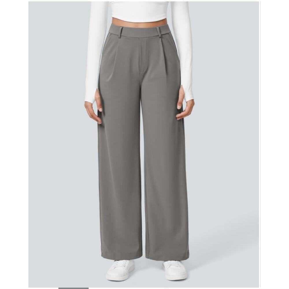 Halara High Waisted Side Pocket Straight Leg Work Pants Gray Size XL/P